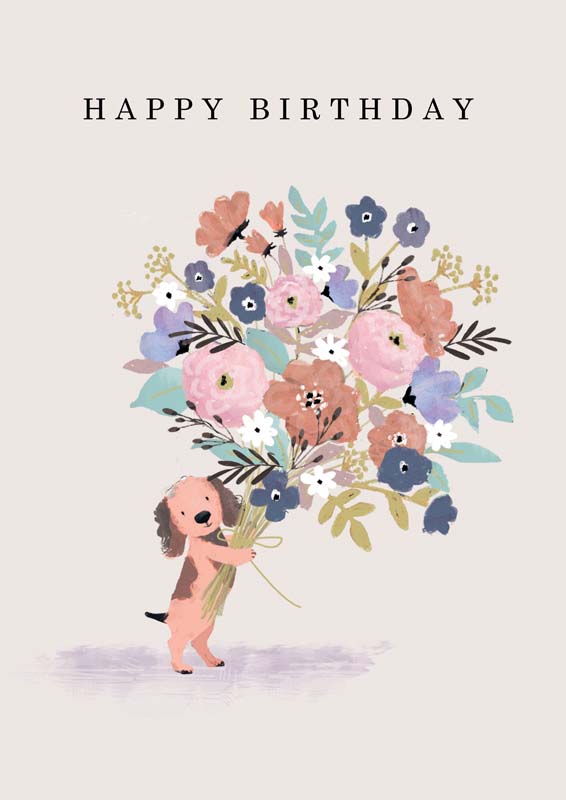 Pack of 2 Floral Animal Birthday Cards with Bouquet Illustrations
