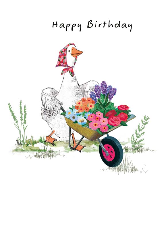 Pack of 2 Goose Birthday Cards with Floral Illustrations