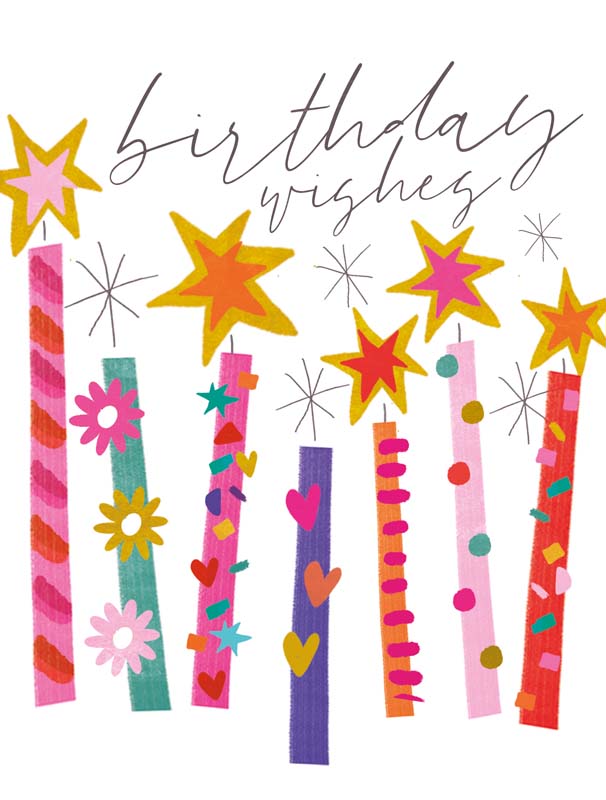 Colourful birthday 2-pack (2PK641) with candle-and-star artwork and a sprinkle cake design. Cheerful modern cards to brighten their day.