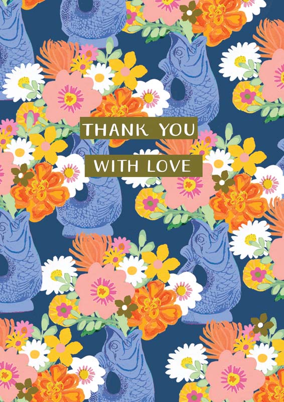 2PK649A: Pink floral pattern thank you card with central