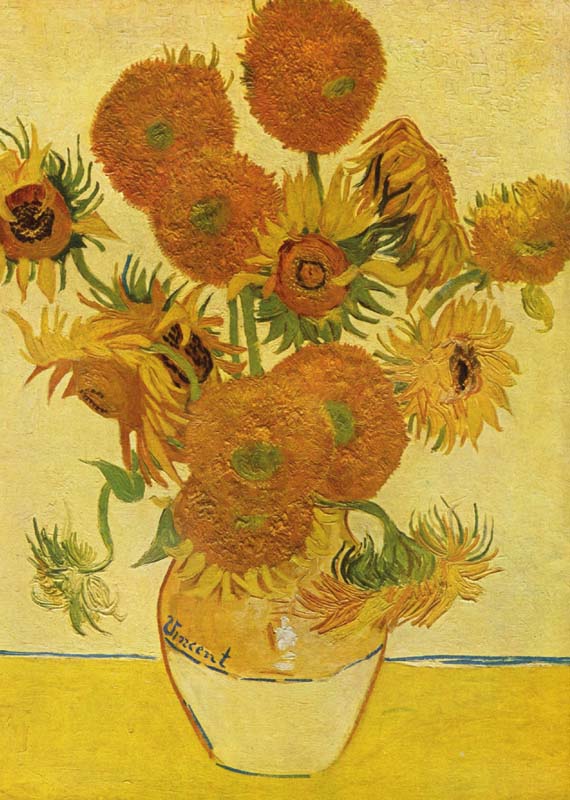 thank you card featuring impressionist sunflower still life painting with vase and warm rustic tones. thank you card featuring classic sunflower still life painting in bold textured yellow palette