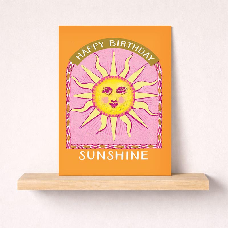 Cheerful birthday card with cute sun design, perfect for spreading joy and brightening someone's day.