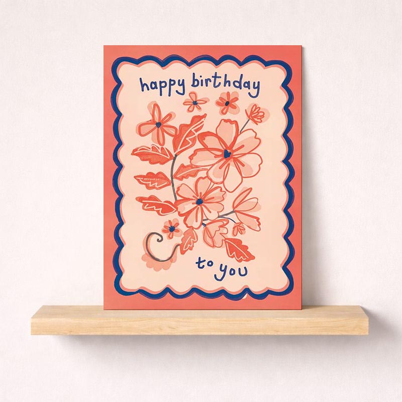Bright orange and blue floral card for birthdays or just because. Spread love and positivity with this charming greetings card.