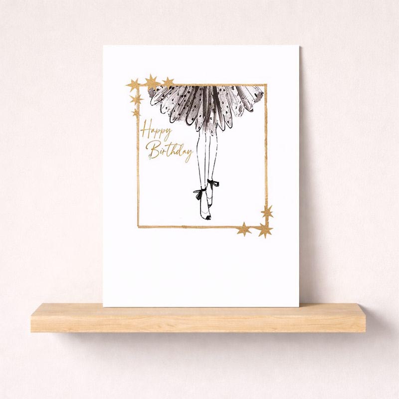 Charming birthday card with a drawing of a woman in a tutu, perfect for adding magic to someone's special day. Ideal for art and beauty lovers.