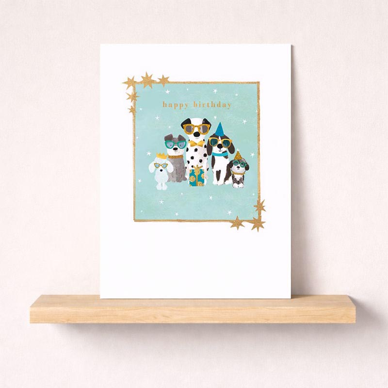 Birthday card with cute dog and cat duo in party hats, perfect for animal lovers. Spread the love and send warm wishes!