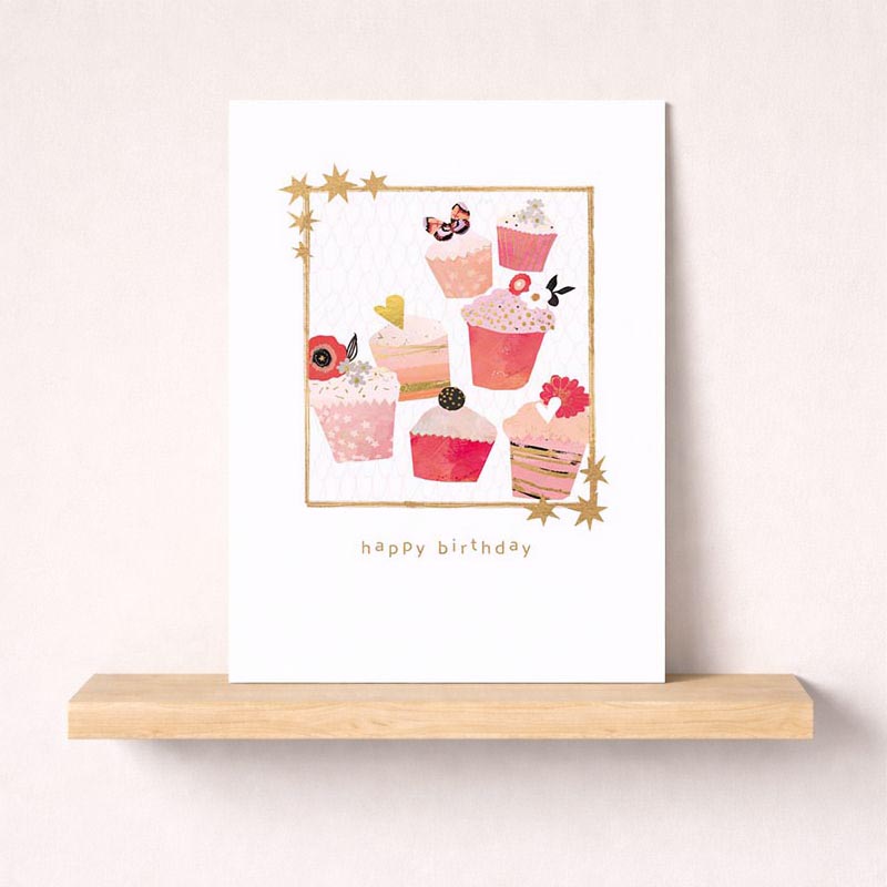Bright and cheerful birthday card with cupcakes and stars, perfect for spreading joy and warm wishes. Ideal for friends, family, or colleagues.