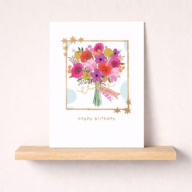 A charming birthday card with a beautiful bouquet of flowers, perfect for spreading joy and warmth. Ideal for friends, family, or colleagues. Brighten someone's day with this lovely floral greetings!
