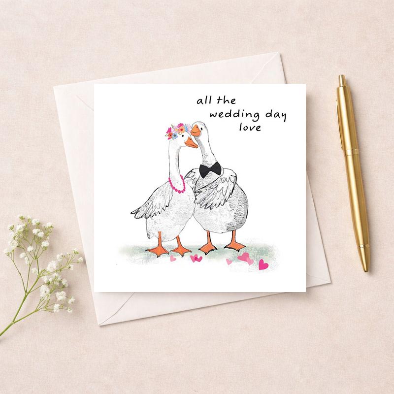 Sweet ducks in love on a greetings card - perfect for weddings, anniversaries, or spreading joy. Ideal for animal and nature lovers.