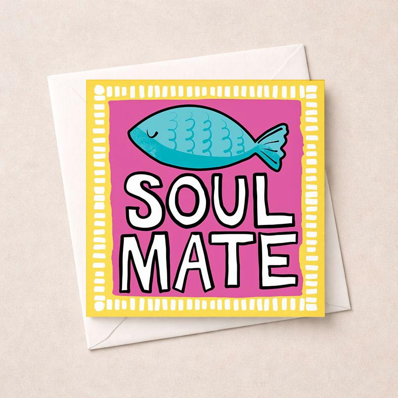 Colorful fish design with "Soul Mate" text, perfect for expressing love and affection. Vibrant and heartfelt greetings card.