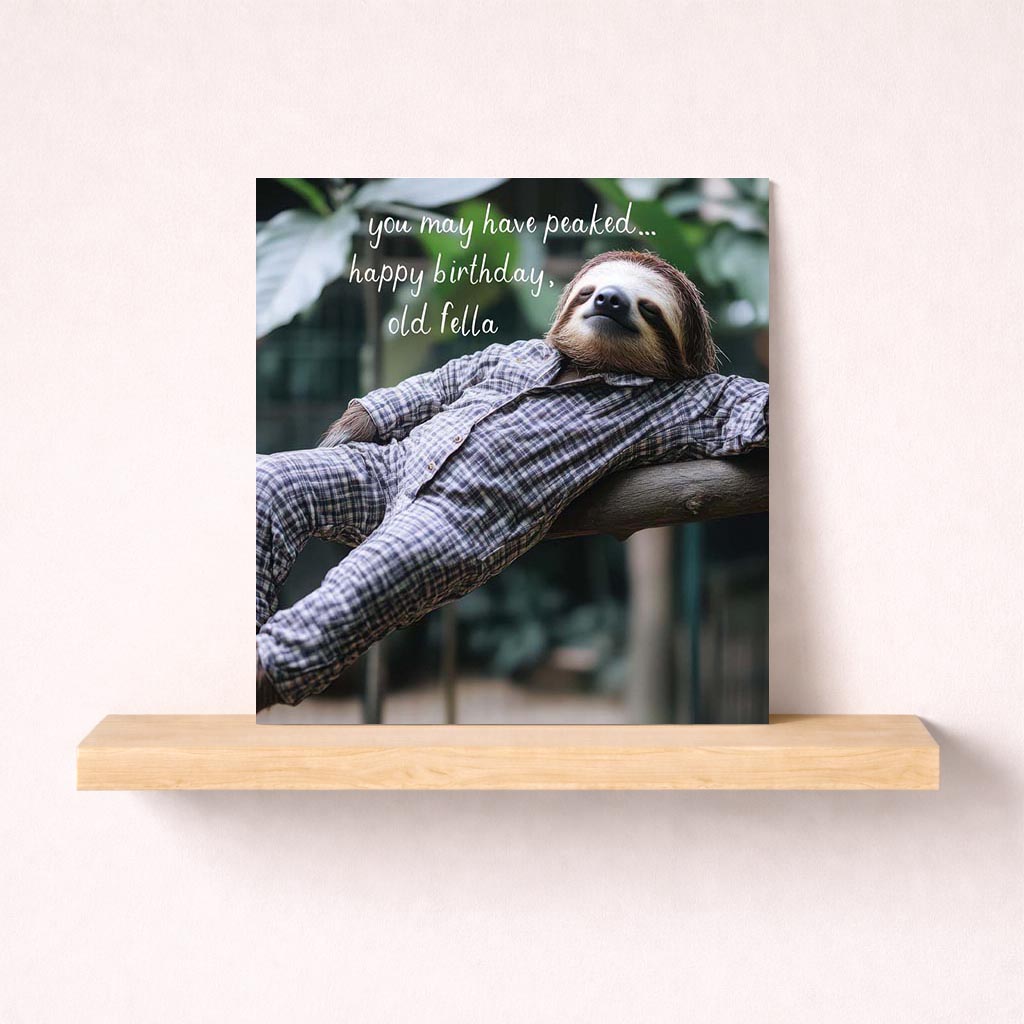 Cute sloth greetings card with playful quote, perfect for spreading cheer and laughter. Ideal for sloth lovers or animal enthusiasts. Brighten someone's day with this adorable design!