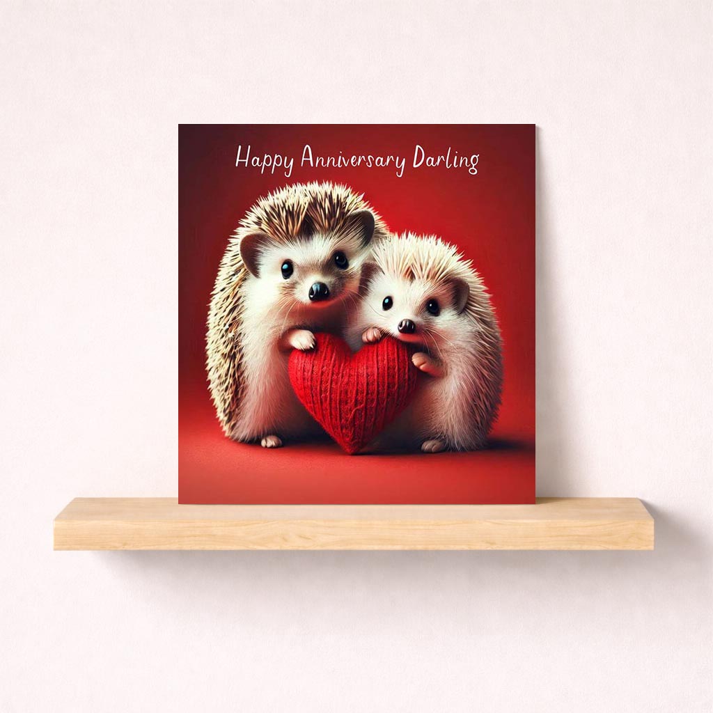Adorable hedgehog love card: "Happy Anniversary Darling." Perfect for celebrating love and spreading joy.