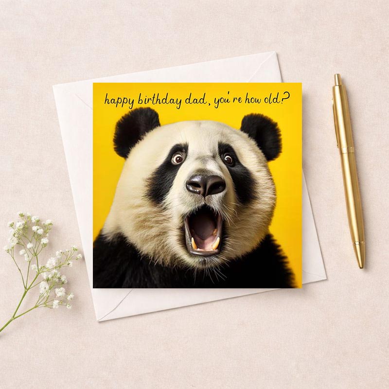 Adorable panda bear birthday greetings card, perfect for spreading joy and love. Send some birthday cheer today!