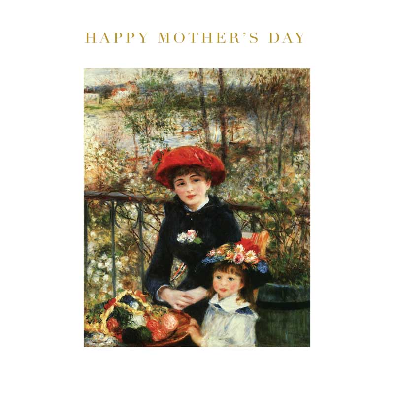 Girls With Flowers Charming greetings card featuring two women on a balcony, perfect for celebrating special women in your life.