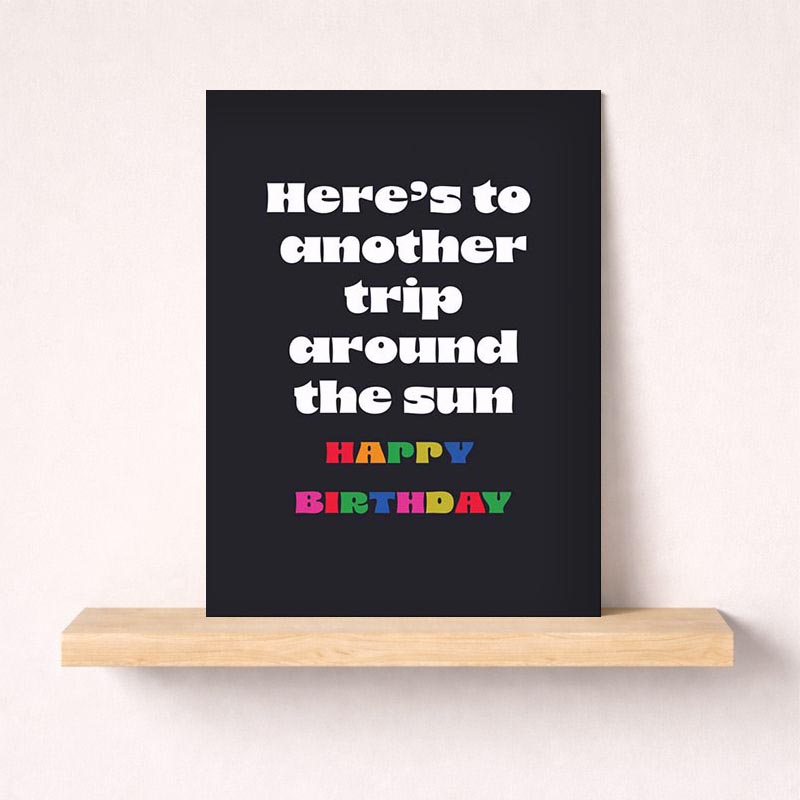 Elegant black birthday card with cheerful message. Perfect for all ages and genders. Add to cart to spread some birthday joy!