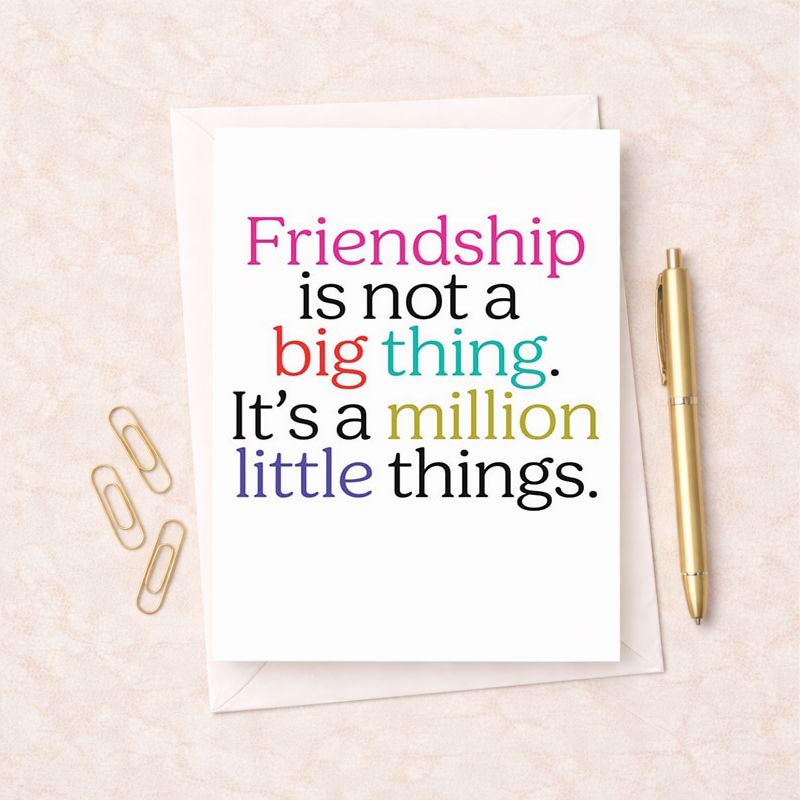 Charming greetings card with quote on friendship, warm colours, stylish font. Perfect for showing friends you care.