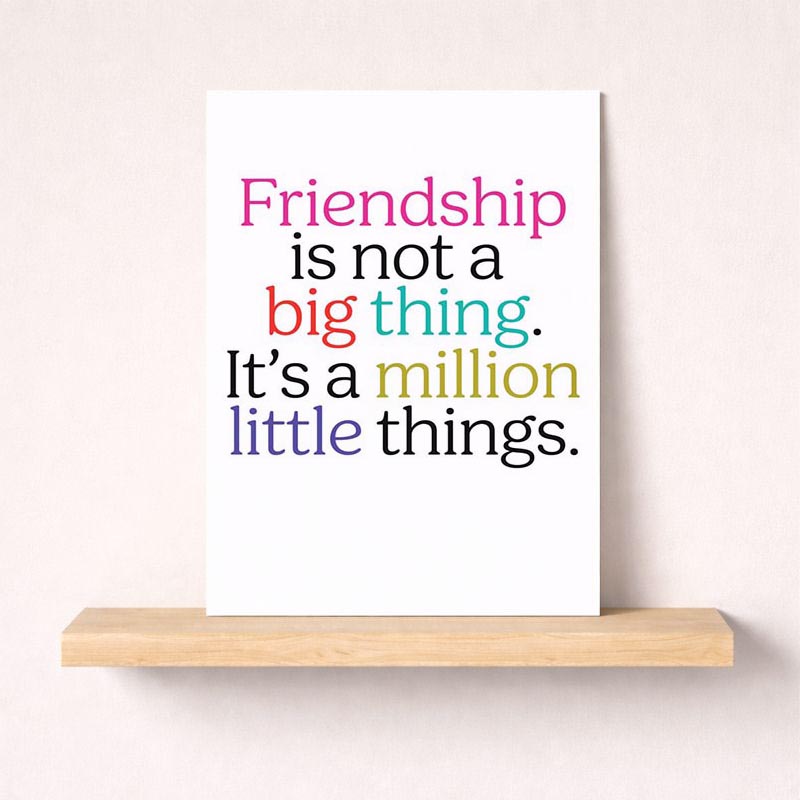 Charming greetings card with quote on friendship, warm colours, stylish font. Perfect for showing friends you care.