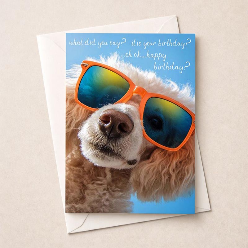 Adorable birthday card with cool dog in sunglasses, perfect for dog lovers who enjoy a touch of humour.
