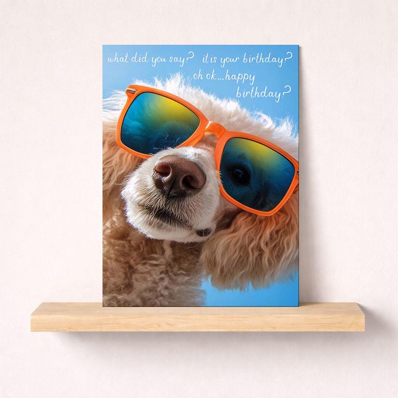 Adorable birthday card with cool dog in sunglasses, perfect for dog lovers who enjoy a touch of humour.