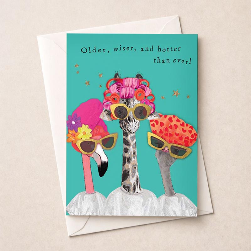 Stylish giraffes in hats and sunglasses - the cutest greetings card ever! Perfect for spreading good vibes and bringing smiles to loved ones.