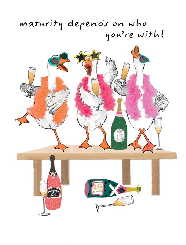 Colorful bird-themed greetings card with birds gathered around a table, creating a warm and inviting atmosphere. Perfect for spreading cheer to loved ones.