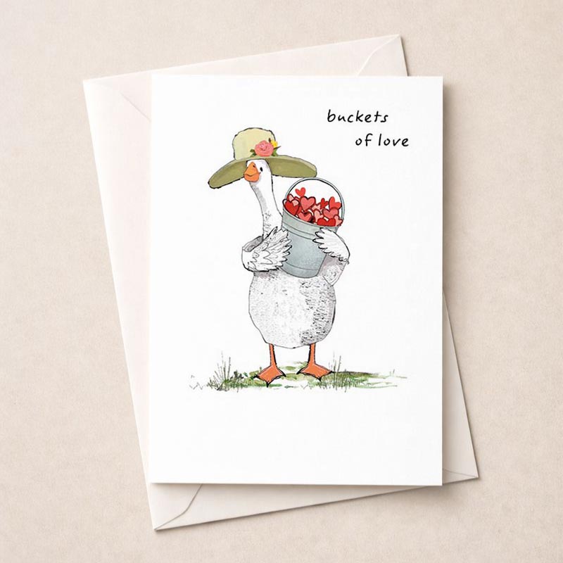 Charming duck card with vibrant flowers, perfect for spreading joy and positivity.