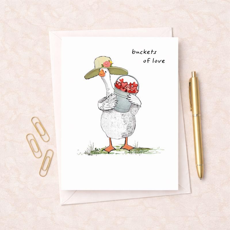 Charming duck card with vibrant flowers, perfect for spreading joy and positivity.