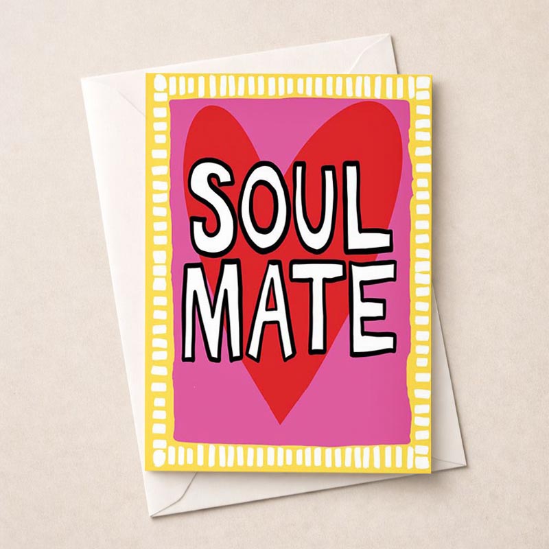 Heartwarming greetings card with 'soul mate' heart design. Perfect for showing love and appreciation to that special someone. Ideal for birthdays, anniversaries, or just because!
