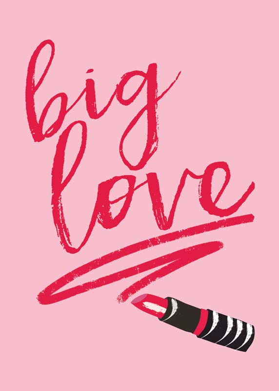 Pink greetings card with black and white pen design, vibrant red accents, and heartfelt sentiment. Perfect for spreading love.