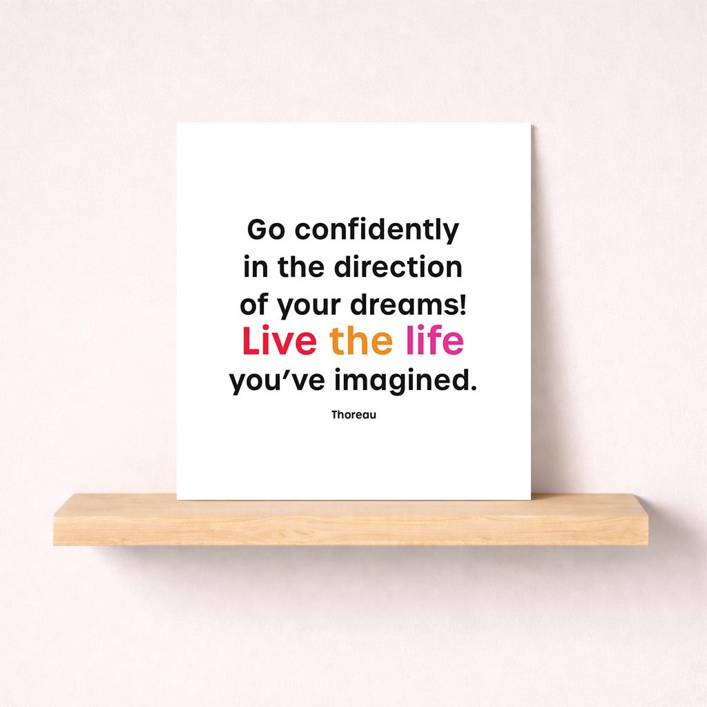 motivational greeting card with Thoreau quote go confidently in the direction of your dreams