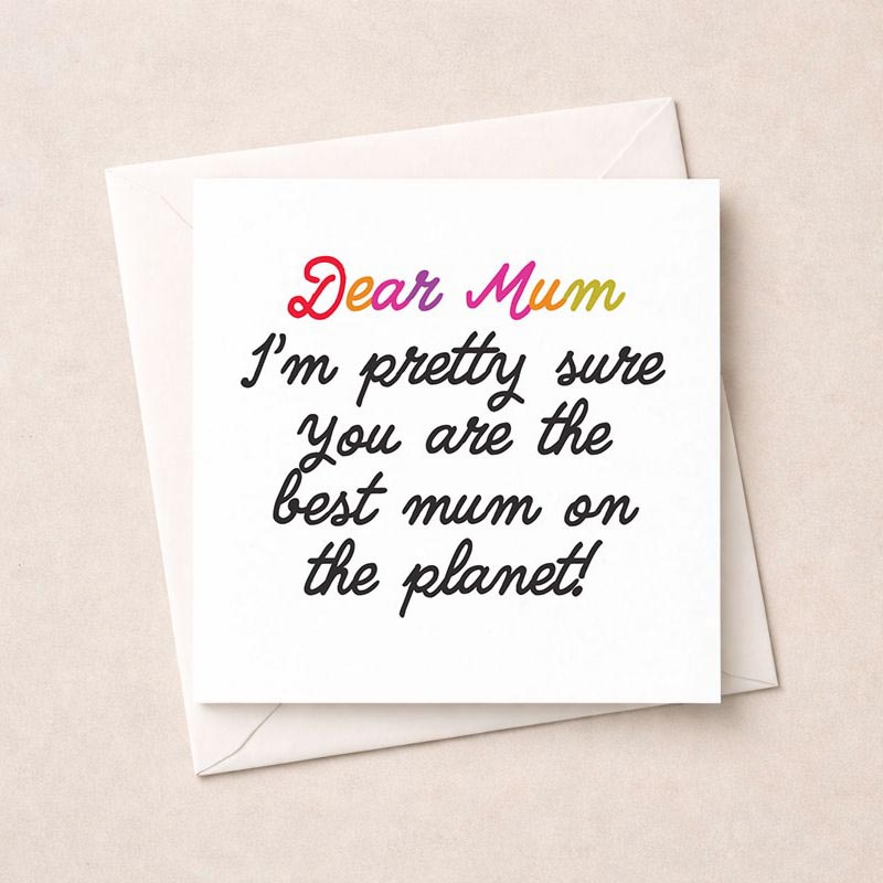 Bright rainbow greetings card: "Dear Mum I'm pretty sure you are the best mum on the planet!