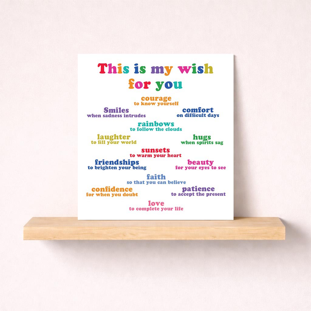 colourful inspirational greeting card with positive wishes for courage, laughter, love, and friendship