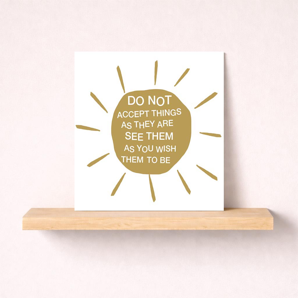 Charming greetings card with golden circle and uplifting quote on warm brown background. Ideal for spreading cheer to friends and family.