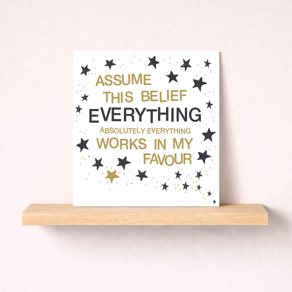 Elegant greetings card with Oscar Wilde quote on white background with black and gold logo. Spread inspiration and encouragement.