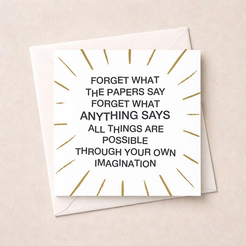 Uplifting greetings card with quote "All things are possible through your own." Perfect for boosting confidence and motivation.