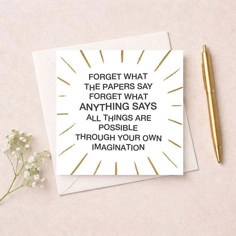 Uplifting greetings card with quote "All things are possible through your own." Perfect for boosting confidence and motivation.