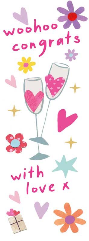 Charming greetings card with wine glass, flowers, and hearts. Perfect for weddings, anniversaries, or sending warm wishes. Ideal for couples, friends, or family. Spread happiness and cheer with this lovely card.