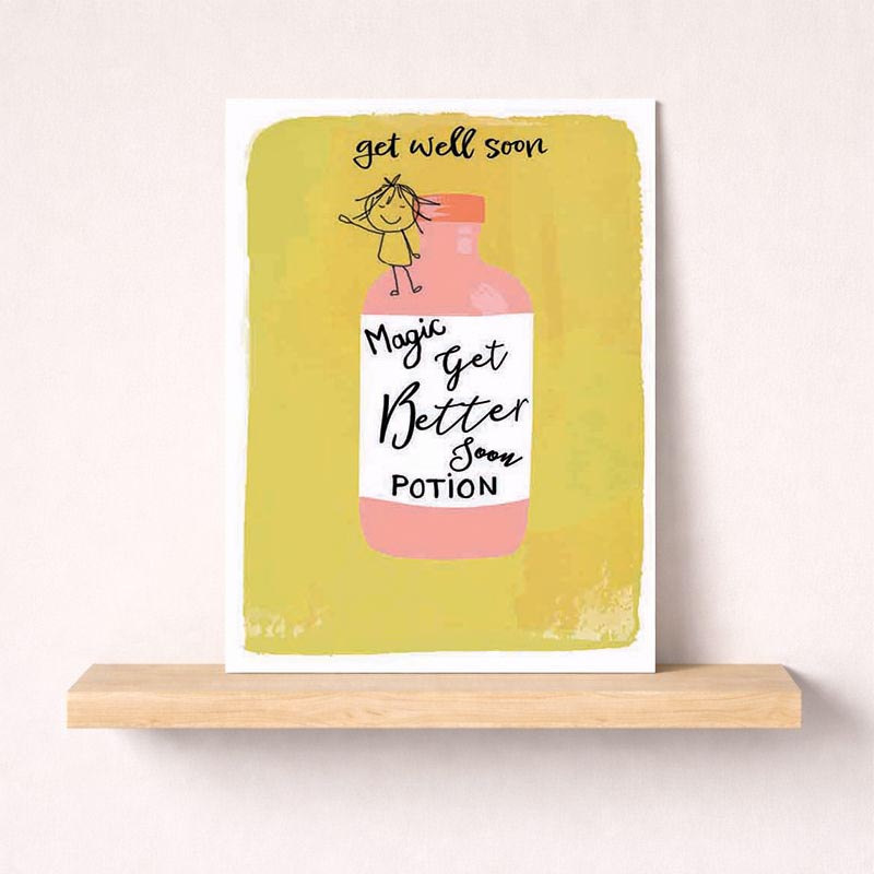 Cheerful greetings card with "get well soon Magic Get Better Potion" message and whimsical design. Brighten someone's day!