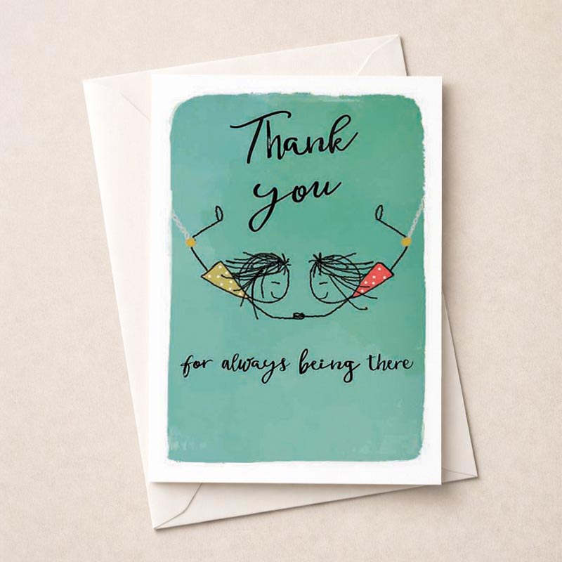 Heartwarming card for someone special. Message reads "Thank you for always being there." Image of two people holding hands. Ideal for expressing gratitude.
