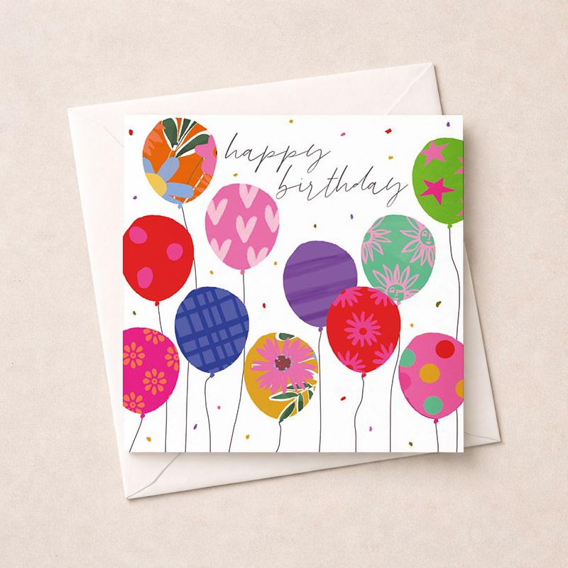 colourful balloon greetings card with "happy birthday" message - perfect for spreading joy and love on a special day.