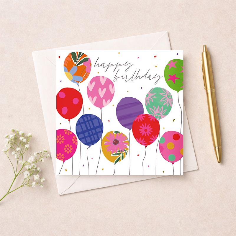colourful balloon greetings card with "happy birthday" message - perfect for spreading joy and love on a special day.